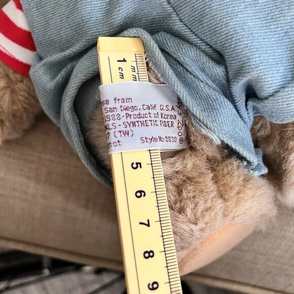 Vintage Suzys Zoo Ollie Marmot Bear Plush 11" StarShine Overalls Striped Shirt - Picture 7 of 9